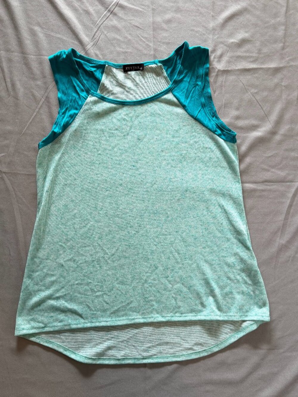 Zutter Women's Color Block Teal Blue Contrast Tank Top Medium New w/o Tags